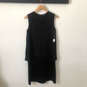 silk dress with sheer black layer/open back detail